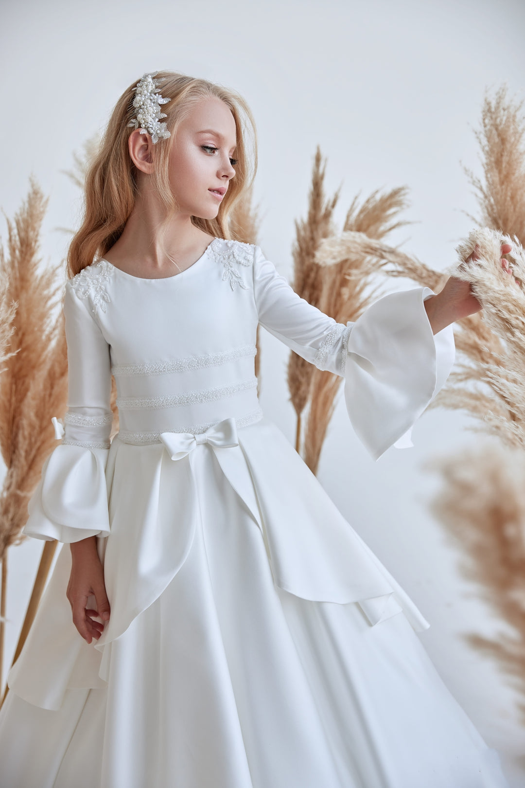 long sleeve communion dress Couronne de Fleur Luxury First Special Order Allegra Long sleeve communion dress
