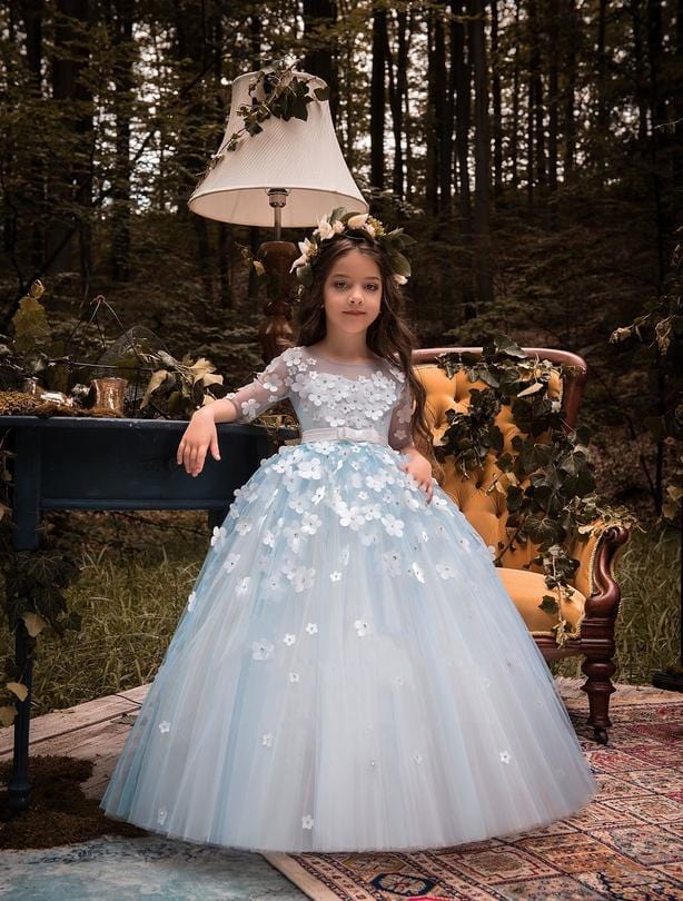 Two Tone Satin and Tulle Flower Girl Dress