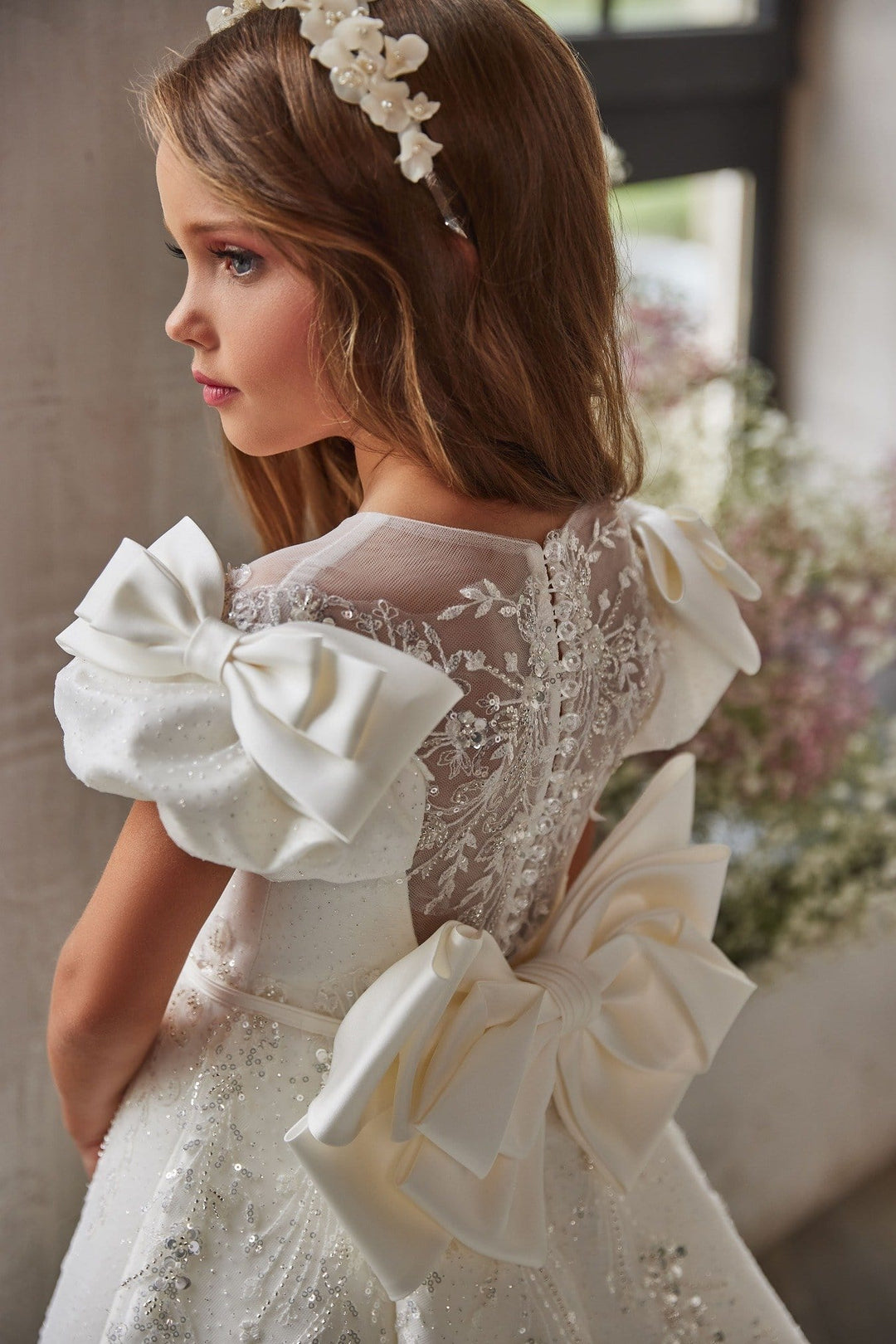 Puff Sleeves Bows Special Occasion White Dress Custom Size