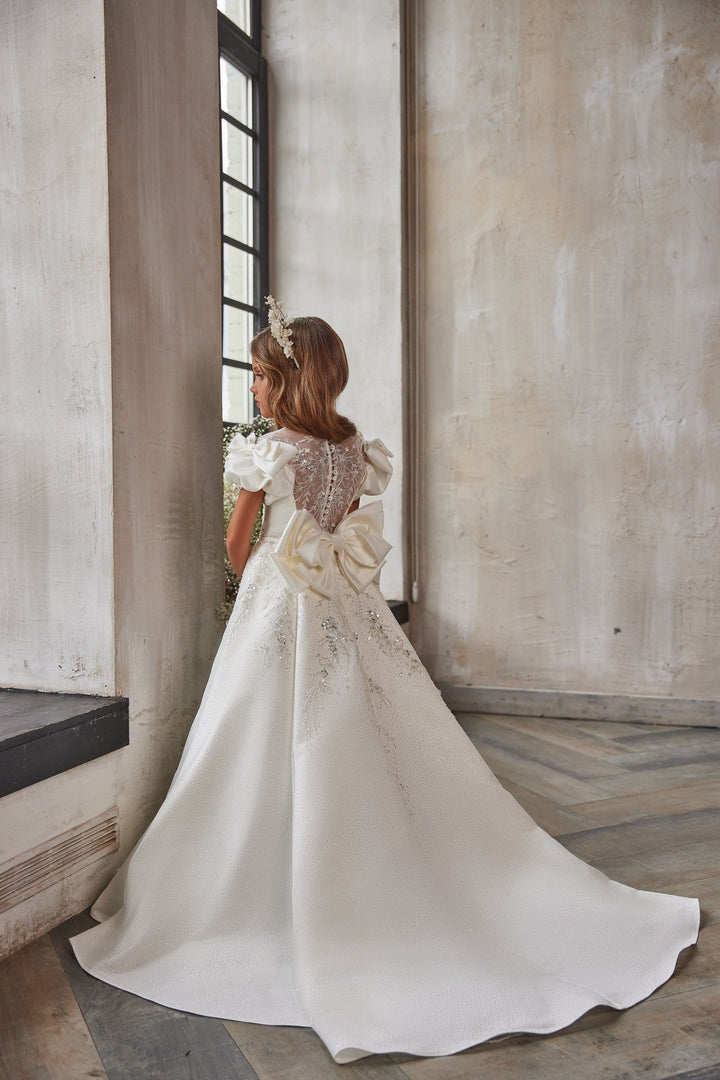 Puff Sleeves Bows Special Occasion White Dress Custom Size