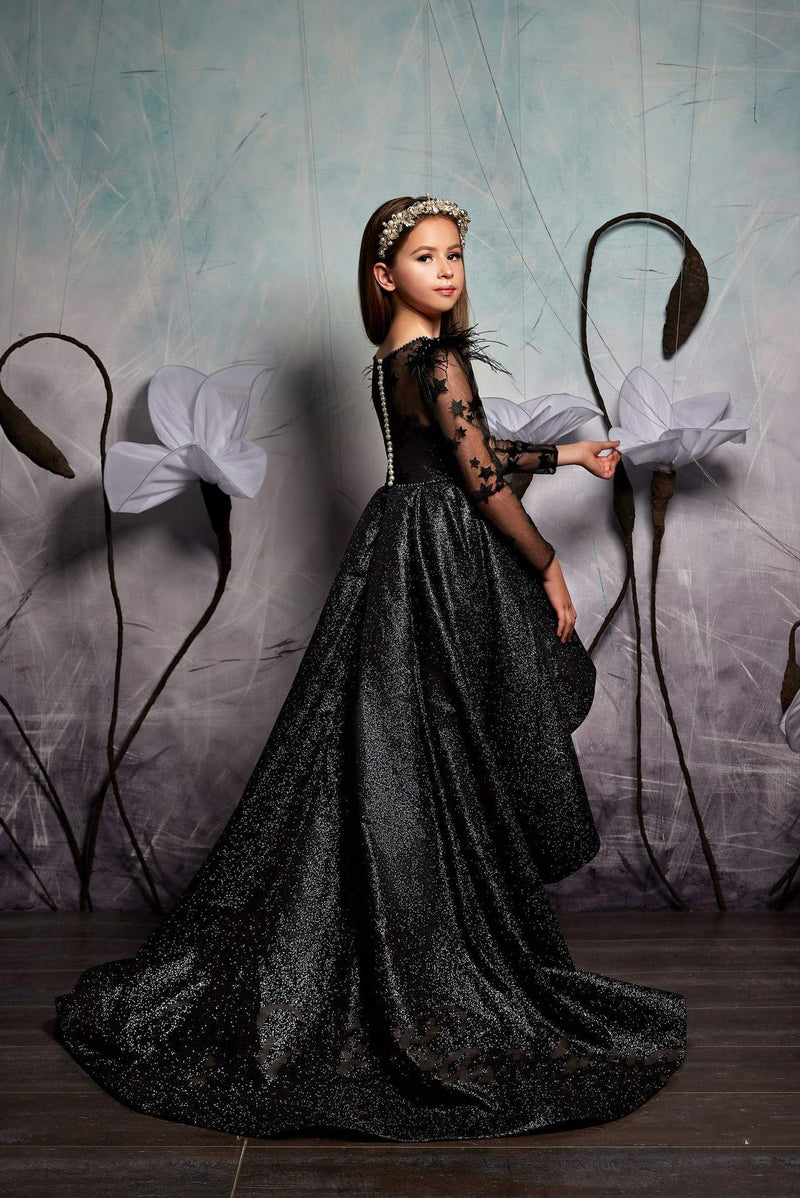 Sparkly High-Low Black Flower Girl Dress
