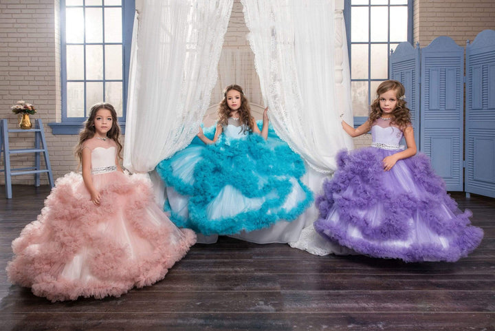 purple flower girl dresses Vegas Ruffled Waterfall Flower Girl Dress Size 12 / Blush