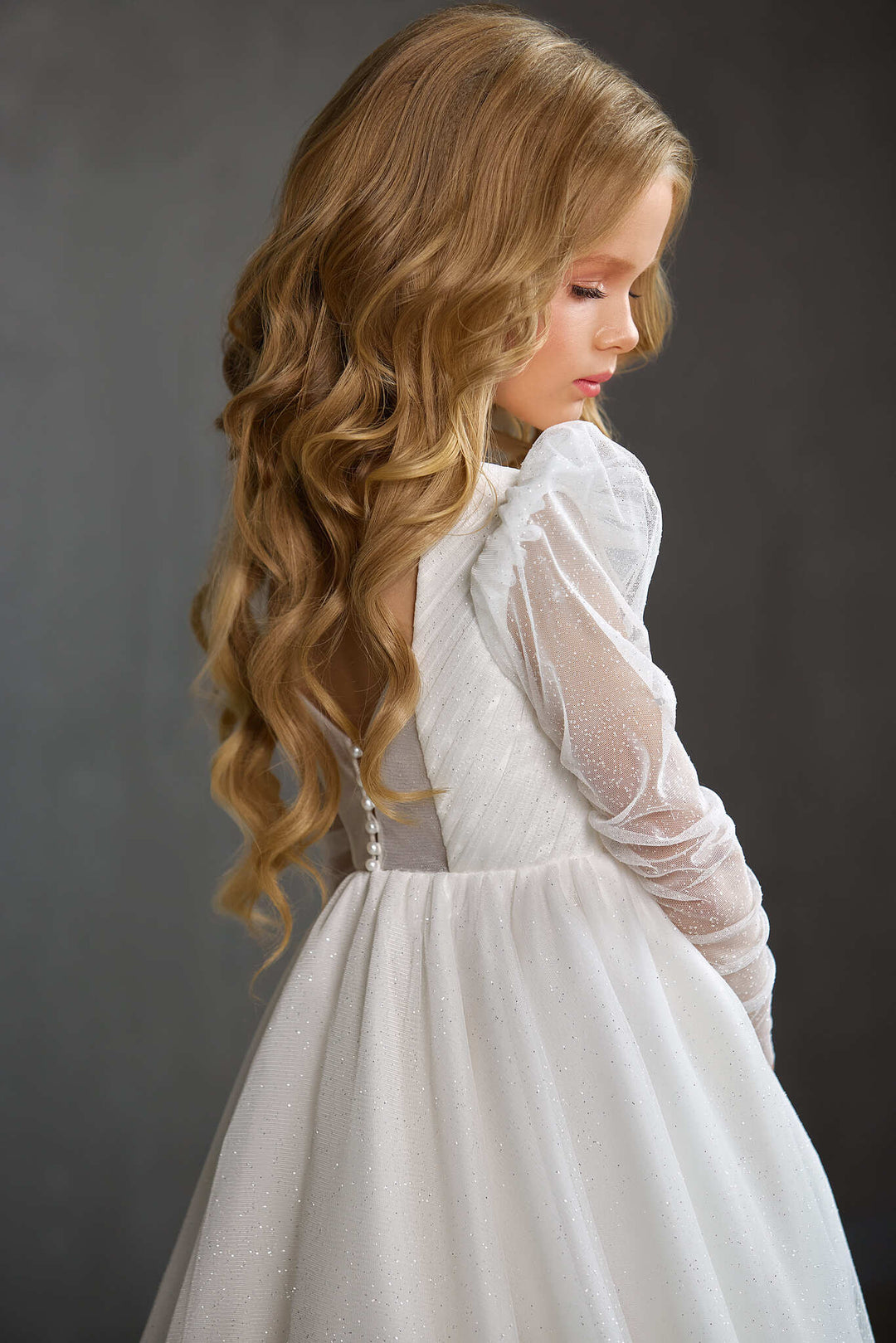 blue dress for baby girl Tulle First Communion Dress with Pleated Bodice