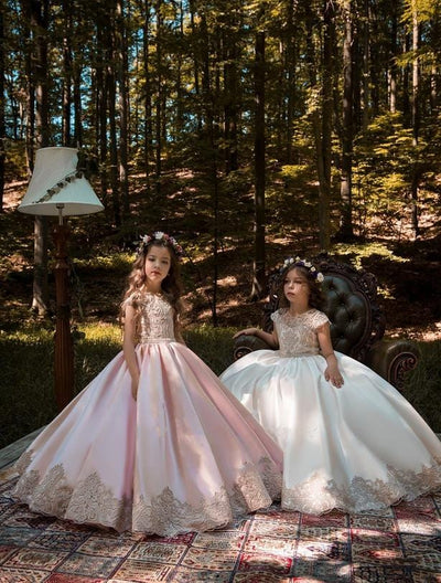Bali Satin and Lace Flower Girl Ballgown by Mia Bambina Boutique
