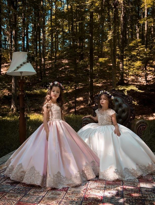 Bali Satin and Lace Flower Girl Ballgown by Mia Bambina Boutique