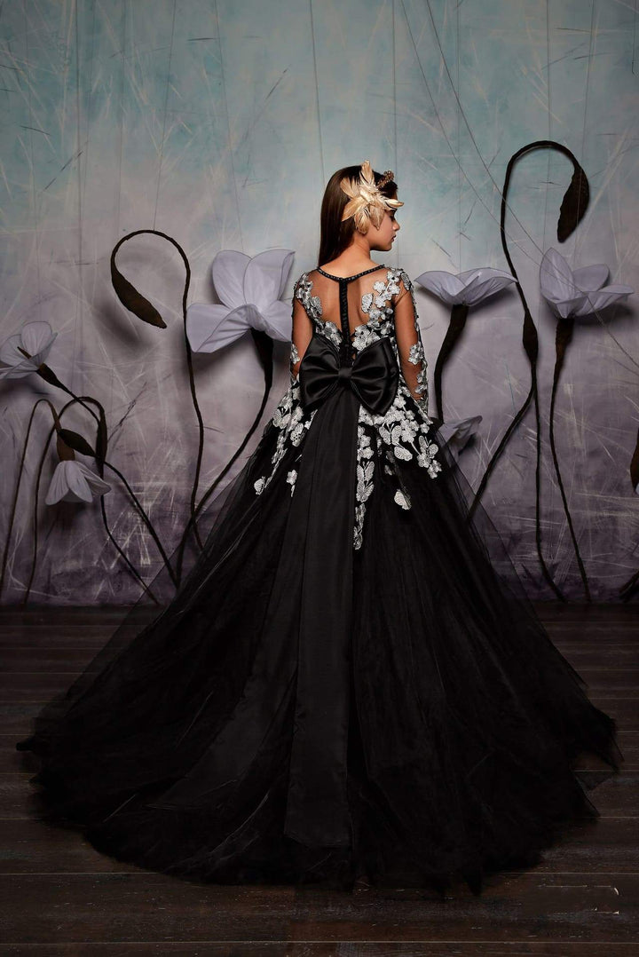 couture junior bridesmaid dresses Black Junior Bridesmaid Dress with Gold Lace