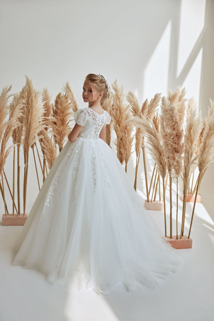 White Tulle Girl Dress First Communion Weddings White Tulle Girl Dress First Communion Weddings