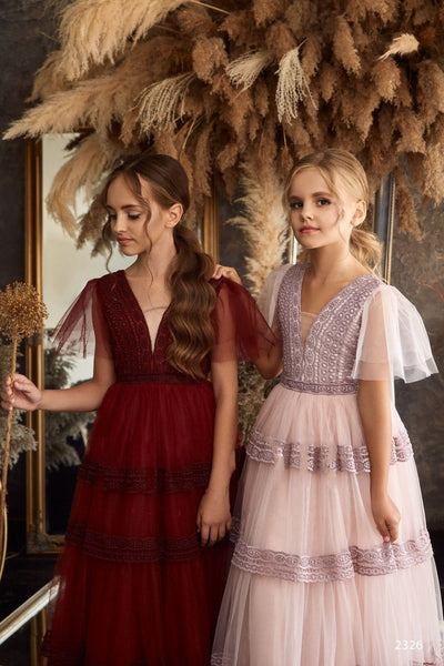 Contemporary Boho-style Burgundy Flower Girl Dress - Mia Bambina Boutique