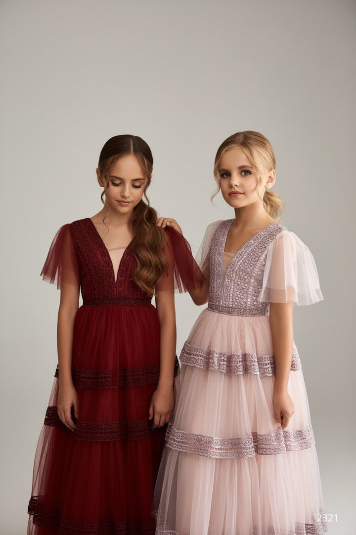 Contemporary Boho-style Burgundy Flower Girl Dress