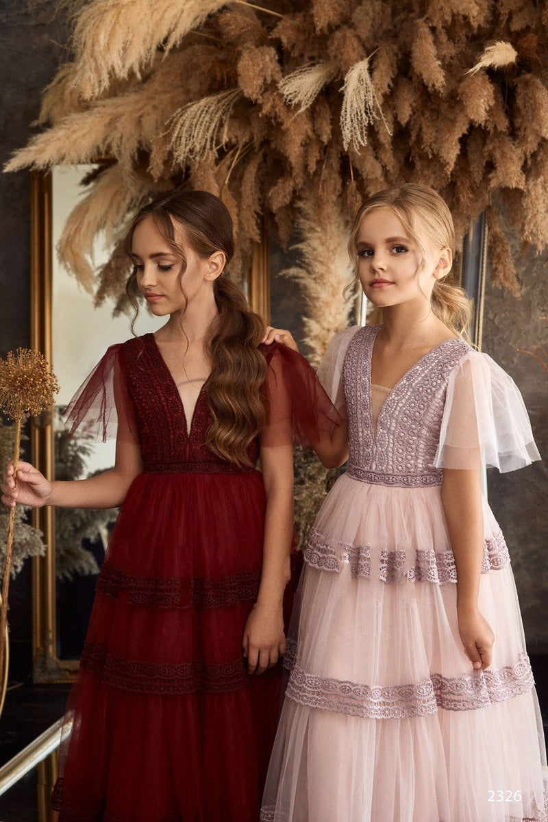 Contemporary Boho-style Burgundy Flower Girl Dress - Mia Bambina Boutique