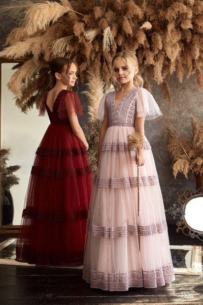 Contemporary Boho-style Burgundy Flower Girl Dress - Mia Bambina Boutique