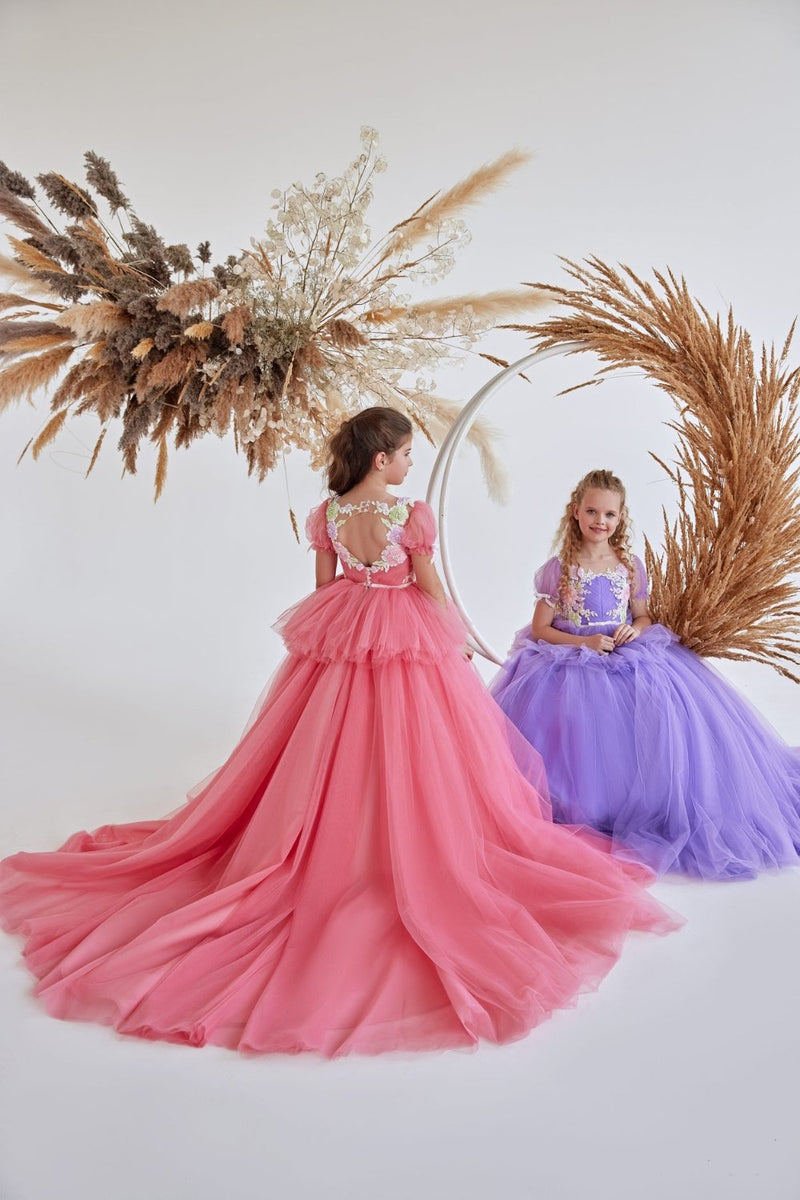 Coral Flower Girl Dress for Summer Destination Wedding by Mia Bambina Boutique