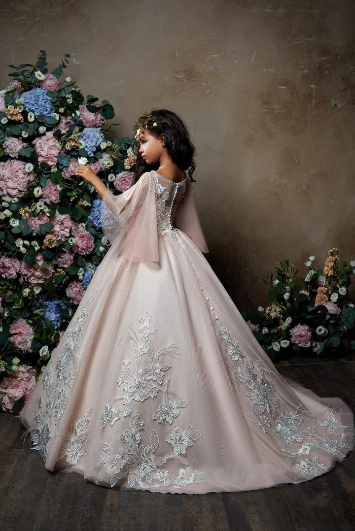 Adelia Flare-sleeve Tulle Junior Bridesmaid Gown