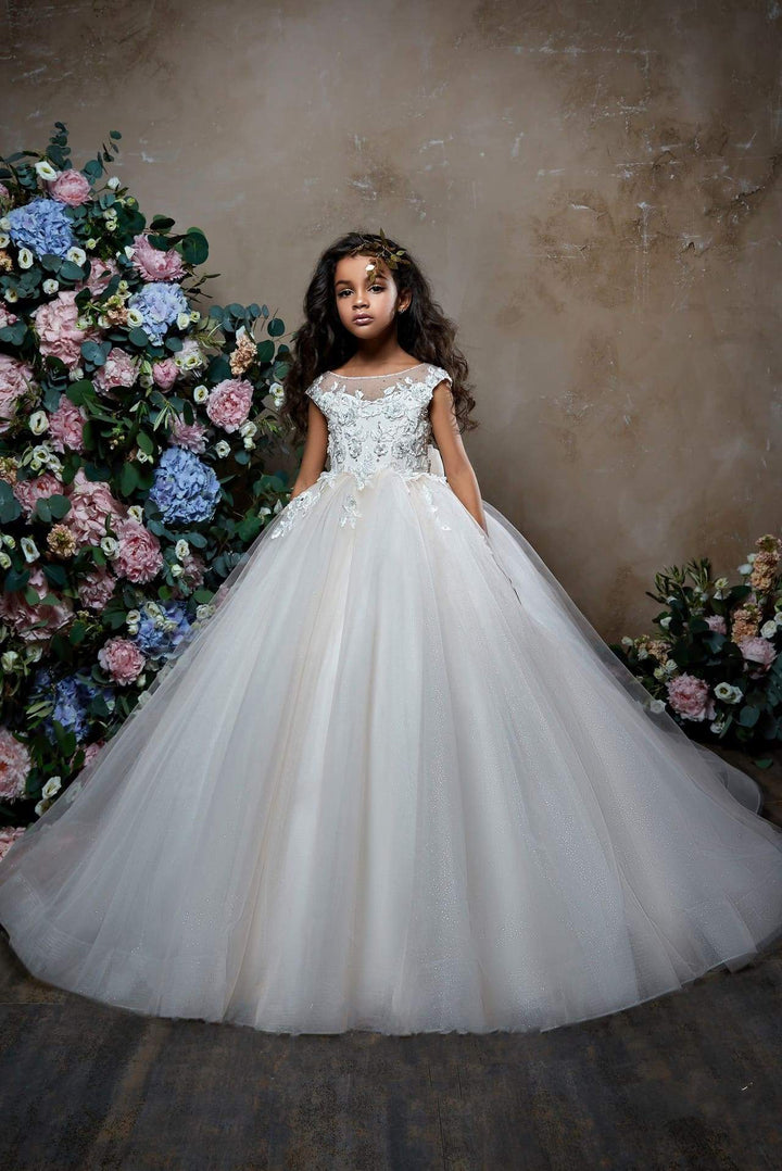 Gerbera Glitter Tulle Princess Flower Girl Dress Pre-Order Size 7-8 / Ivory