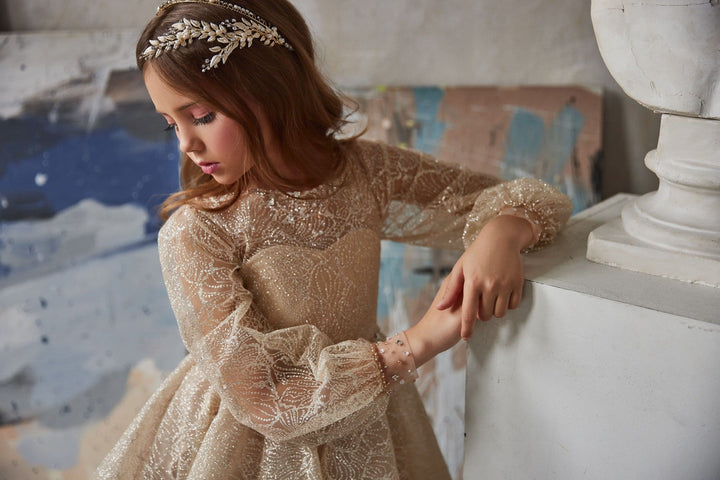 Buy Gold Flower Girl Dress | Long Sleeve Dress for Special Occasions Buy Gold Flower Girl Dress | Long Sleeve Dress for Special Occasions