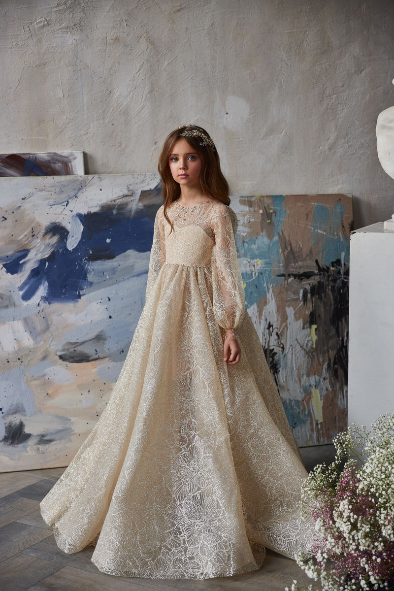 Buy Gold Flower Girl Dress | Long Sleeve Dress for Special Occasions Buy Gold Flower Girl Dress | Long Sleeve Dress for Special Occasions