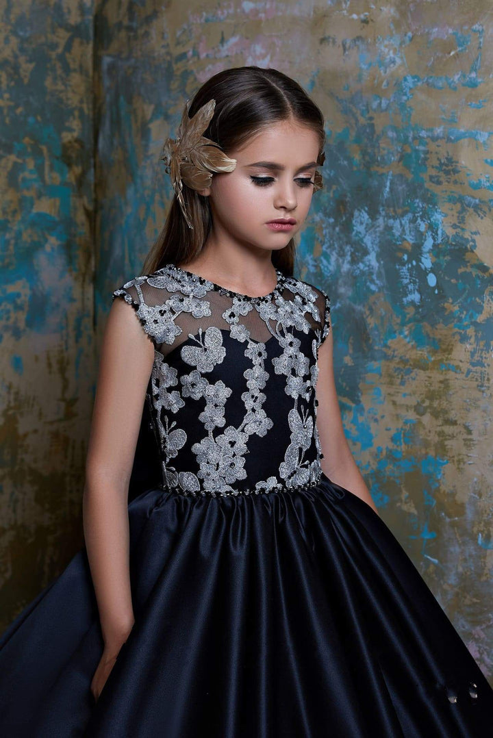 Gratia Black Flower Girl Dress with Gold Flowers Gratia Black Flower Girl Dress with Gold Flowers