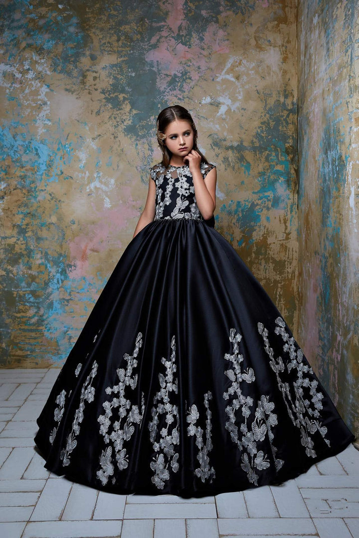 Gratia Black Flower Girl Dress with Gold Flowers Gratia Black Flower Girl Dress with Gold Flowers