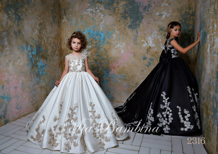Gratia Black Flower Girl Dress with Gold Flowers Gratia Black Flower Girl Dress with Gold Flowers