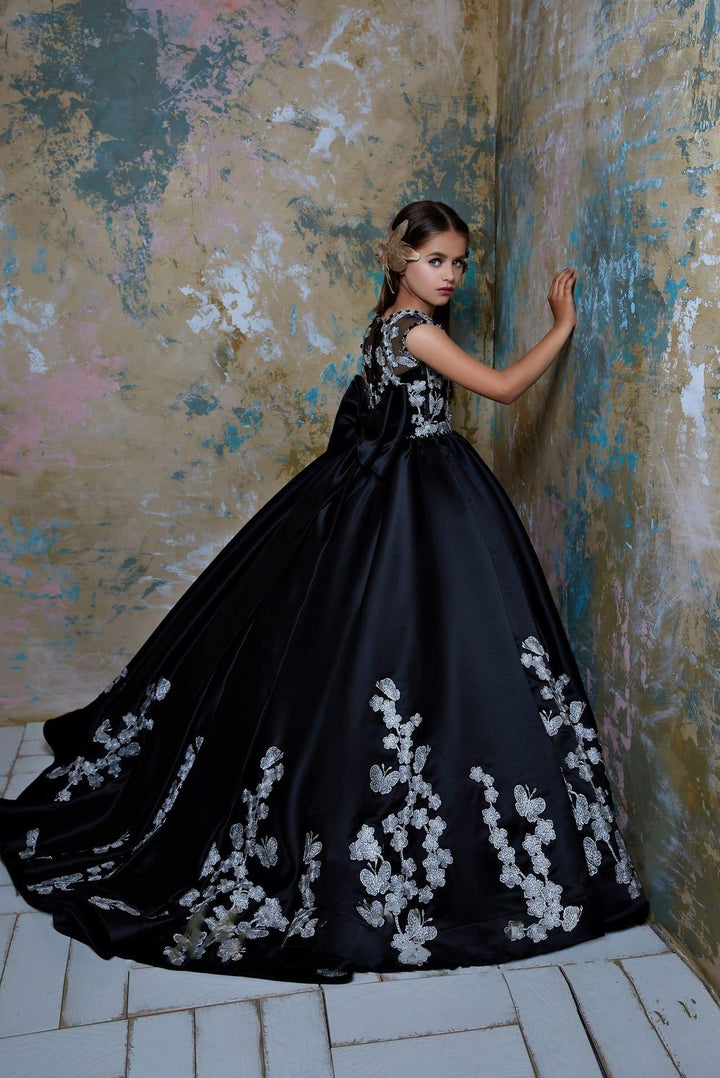 Gratia Black Flower Girl Dress with Gold Flowers Pre-order Size 7-8 / Ivory
