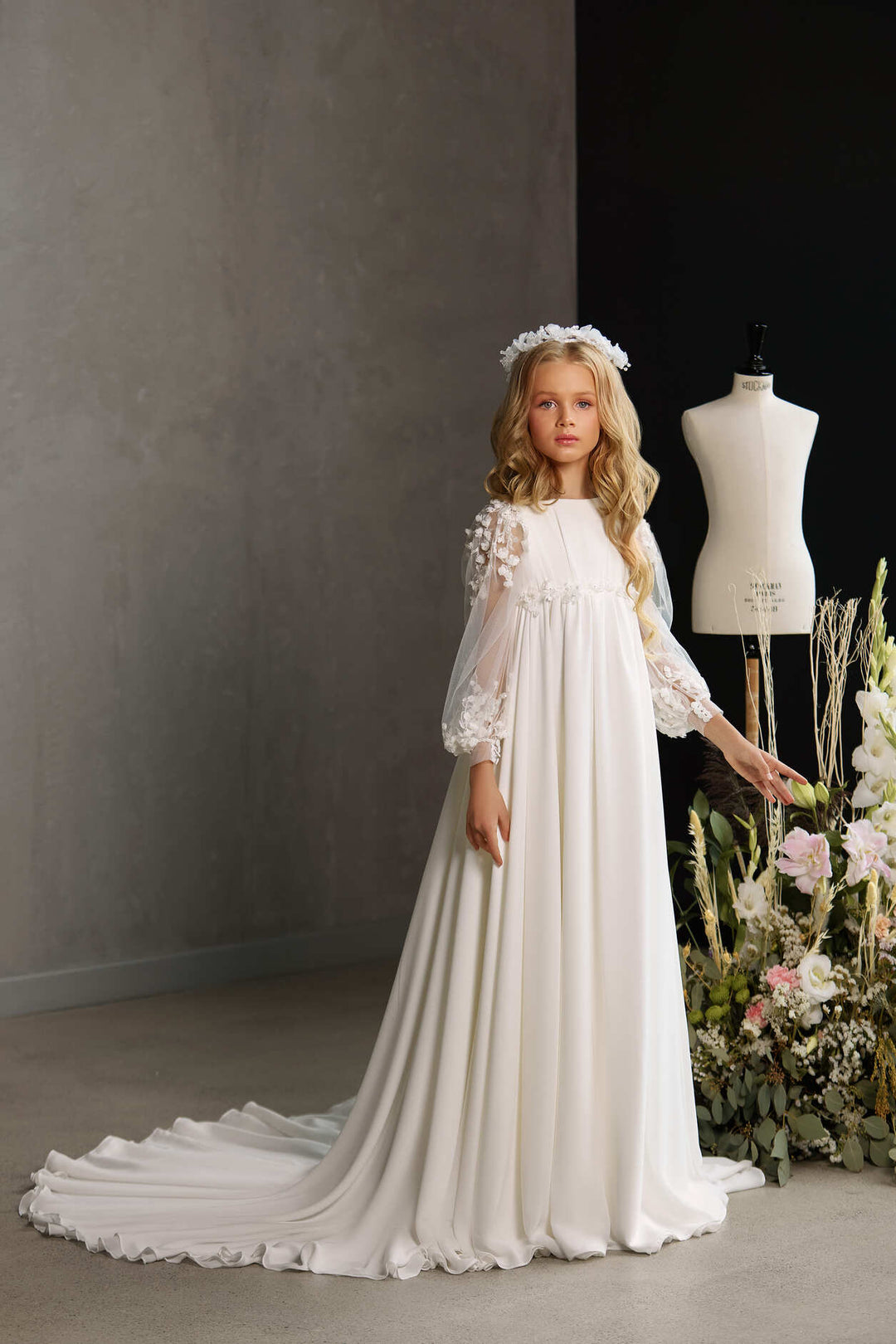 Hamilton – CHIFFON LONG COMMUNION DRESS Preorder 5T-6
