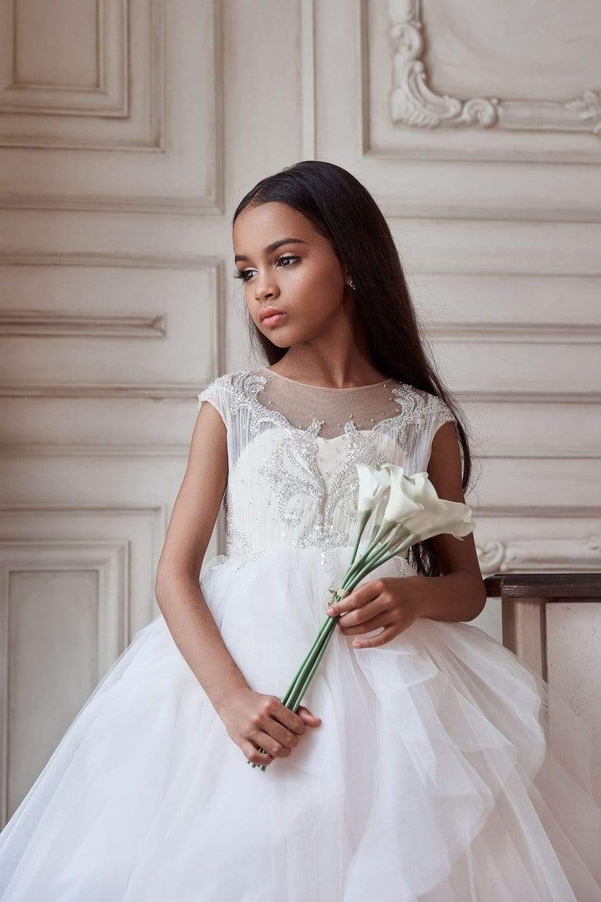 Ivory First Holy Communion Dress with Asymmetric Overskirt - Mia Bambina Boutique