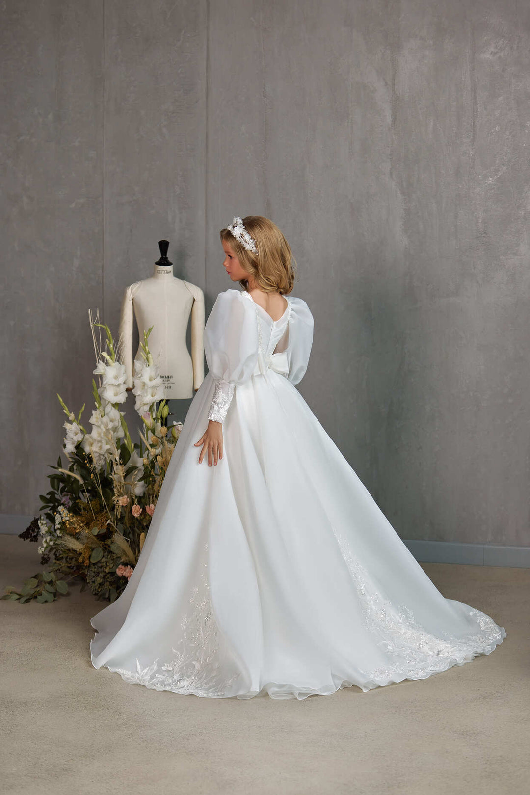 ORGANZA PUFF SLEEVE COMMUNION GOWN