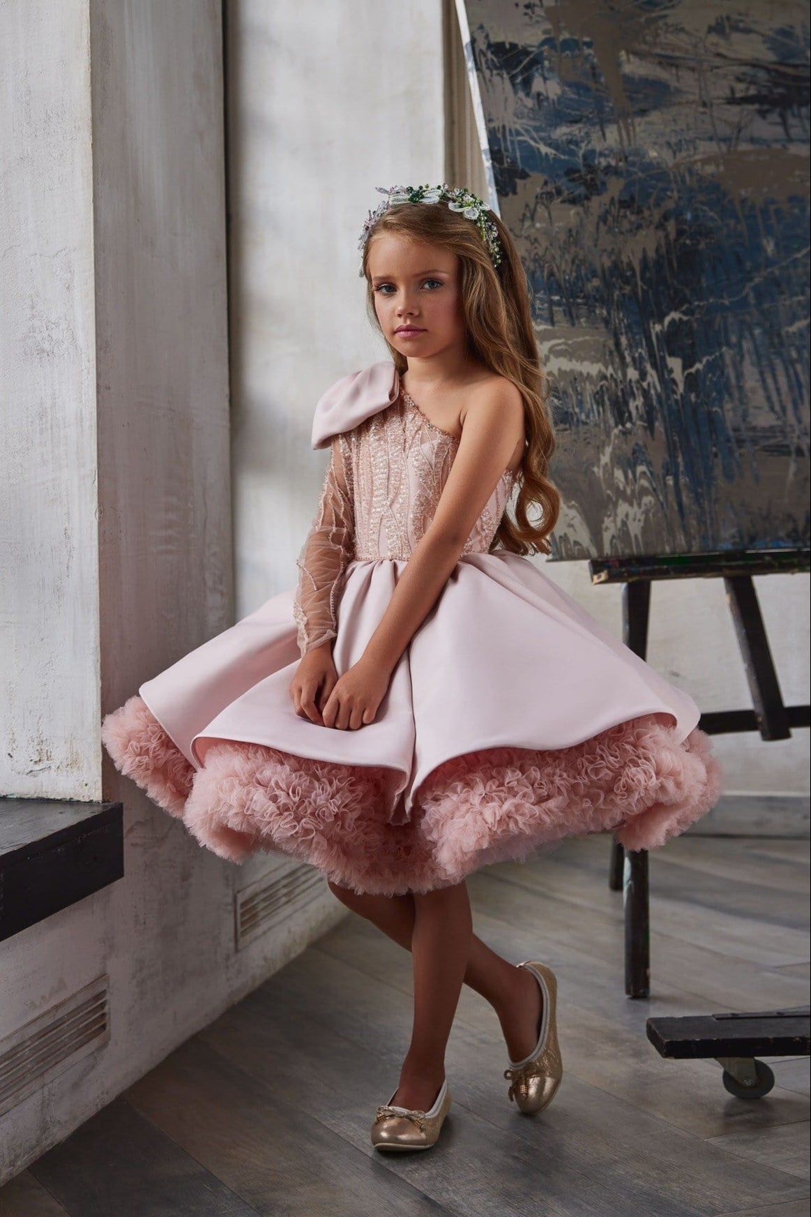 Luxurious Bow Shoulder Festive Tutu Dress - Mia Bambina Boutique