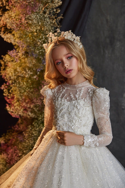 Luxurious Sparkly White Junior Bridesmaid Dress by Mia Bambina Boutique Canada
