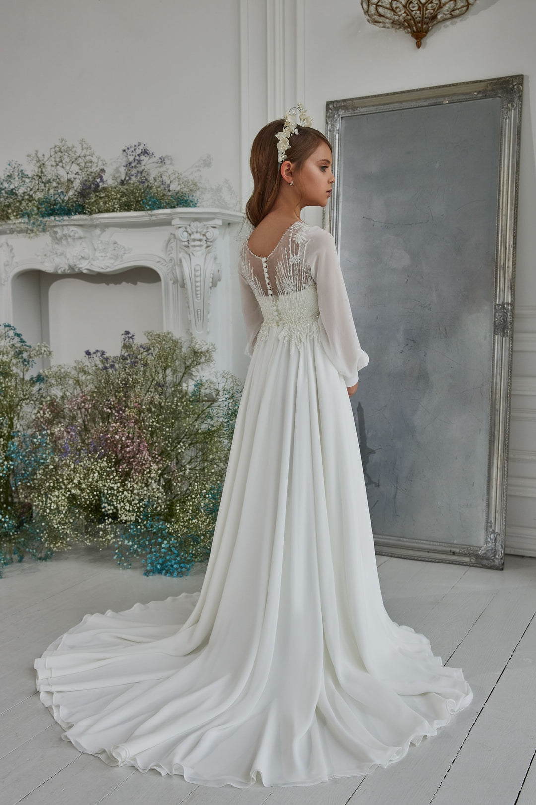 Modest First Communion Dress Long Bishop Sleeve