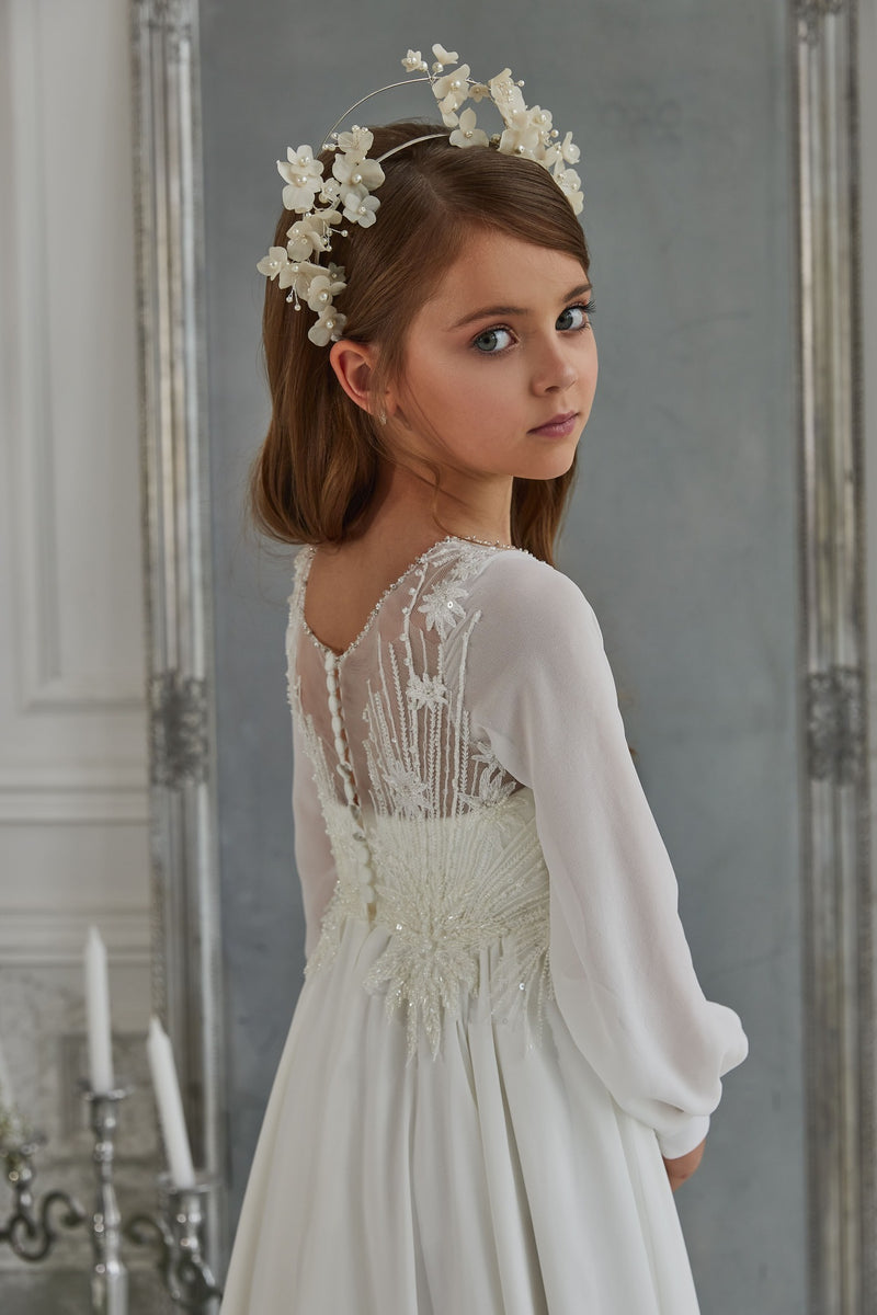 Modest First Communion Dress Long Bishop Sleeve Mia Bambina Boutique