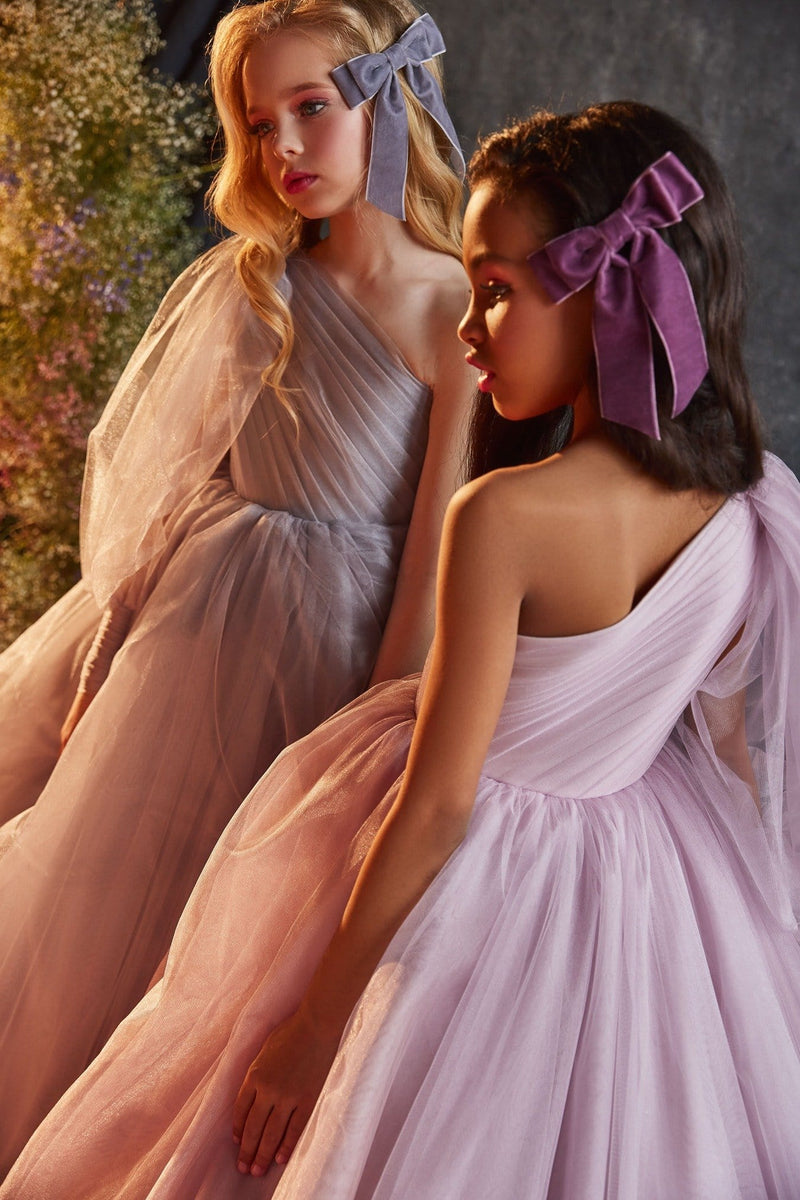 One-Shoulder Junior Bridesmaid Dress Puff Sleev Pre-order Size 9-10 / Blush One-Shoulder Junior Bridesmaid Dress Puff Sleev Pre-order Size 9-10 / Blush