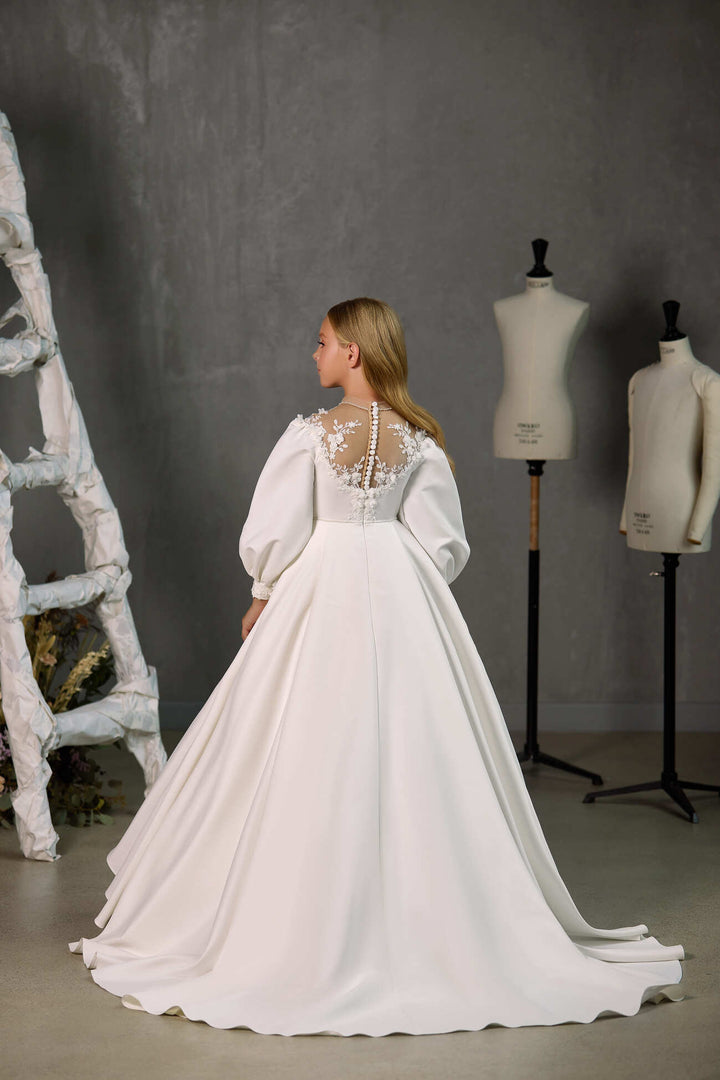 ottawa – classic communion dress with puff sleeve and lace trim
