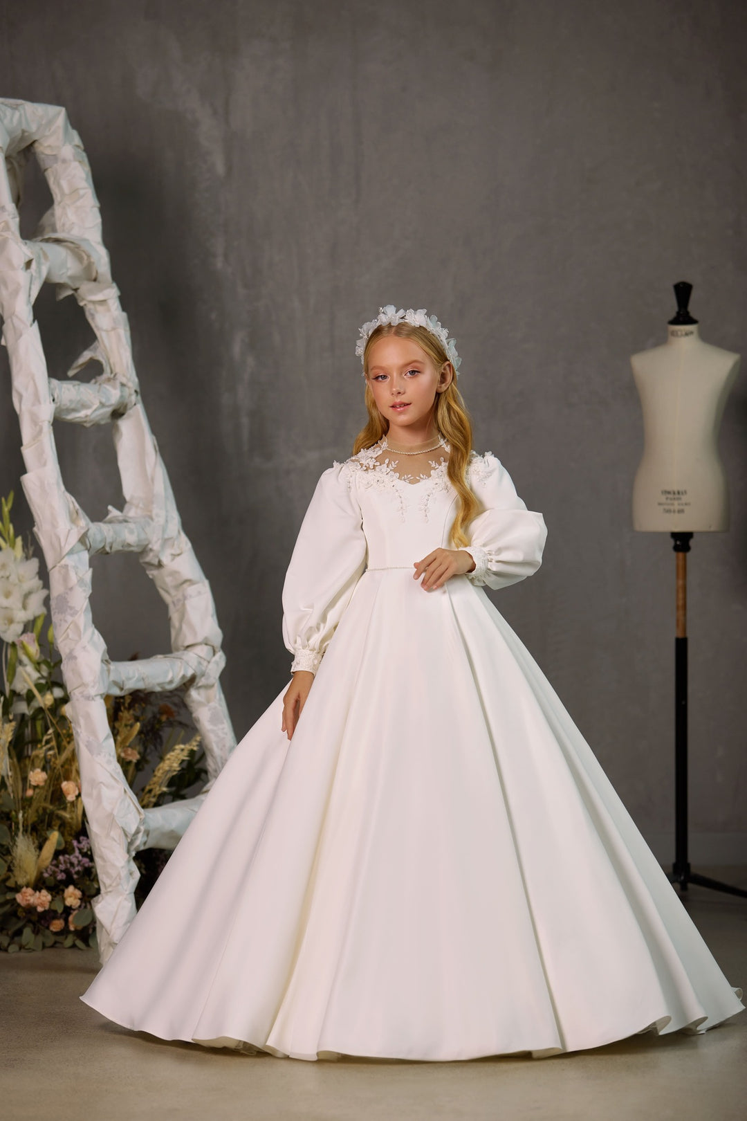 CLASSIC COMMUNION DRESS WITH PUFF SLEEVE Preorder 5T-6
