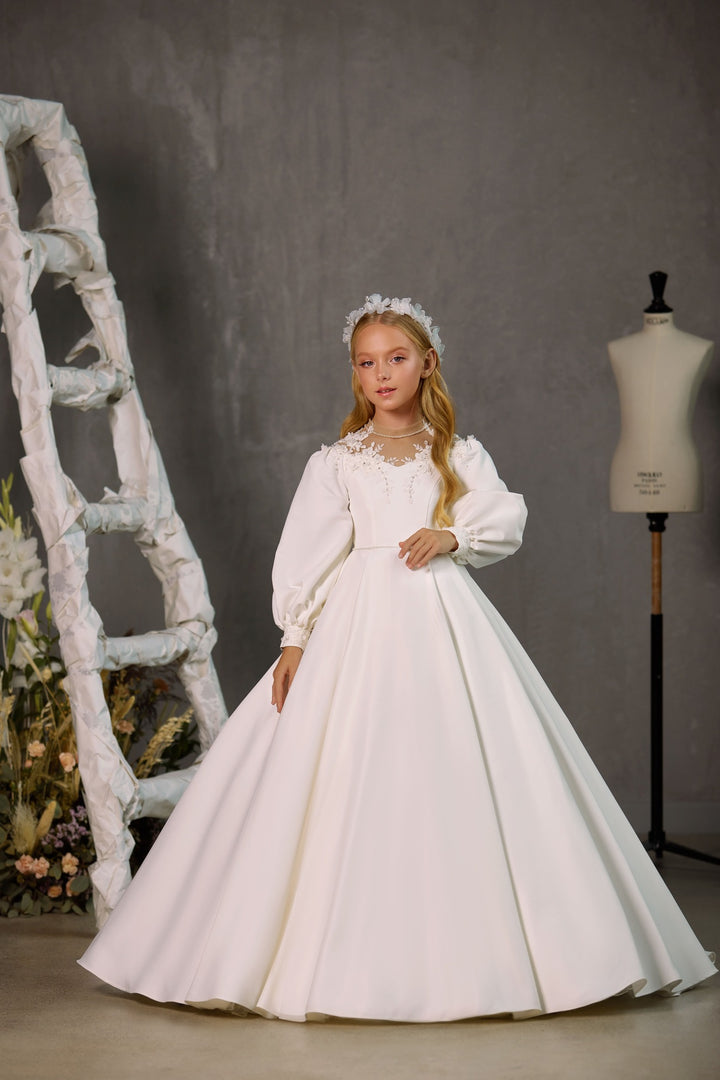 CLASSIC COMMUNION DRESS WITH PUFF SLEEVE