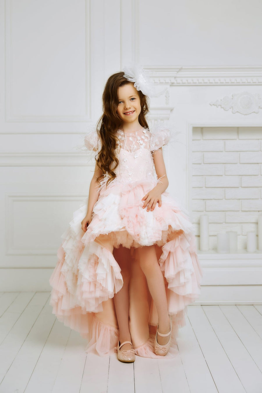 Horcute Embroidered Flower Girl Dress - Long Tailing Wedding Dress For Girls, Sizes 3T To M (10-12), Back Zipper Closure - View #6