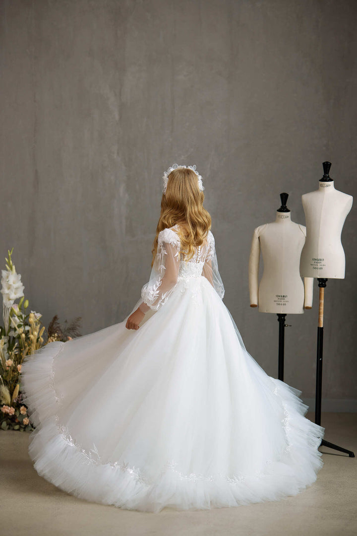 sheer puff sleeve white dress Puff-Sleeve Strapless Long White Bridal Gown CD962W Off White / 2