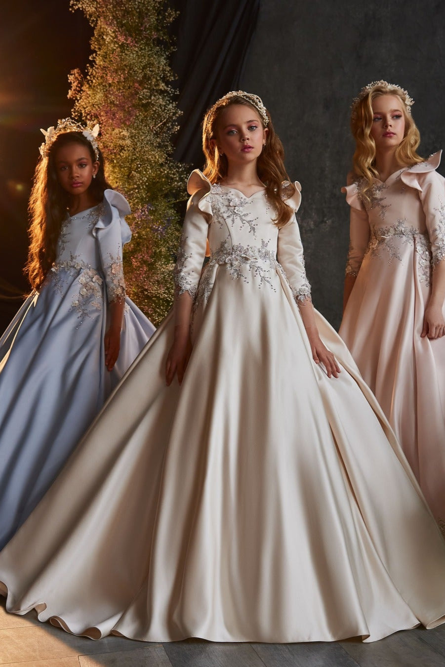 Satin Junior Bridesmaid Dress Butterfly Sleeves