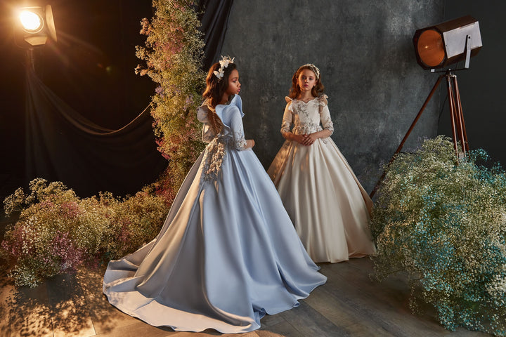 modern junior bridesmaid dresses Satin Junior Bridesmaid Dress Butterfly Sleeves 12 Years / Blush