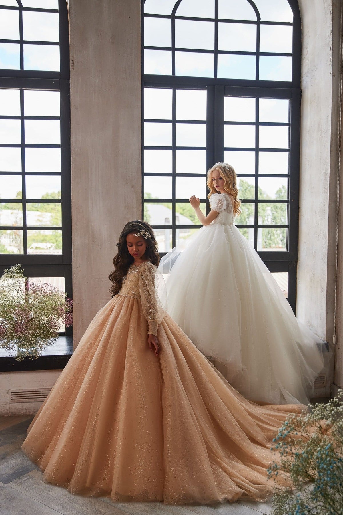 princess dresses for juniors Puffed Sleeve Sparkly Princess Dress for Junior Bridesmaids