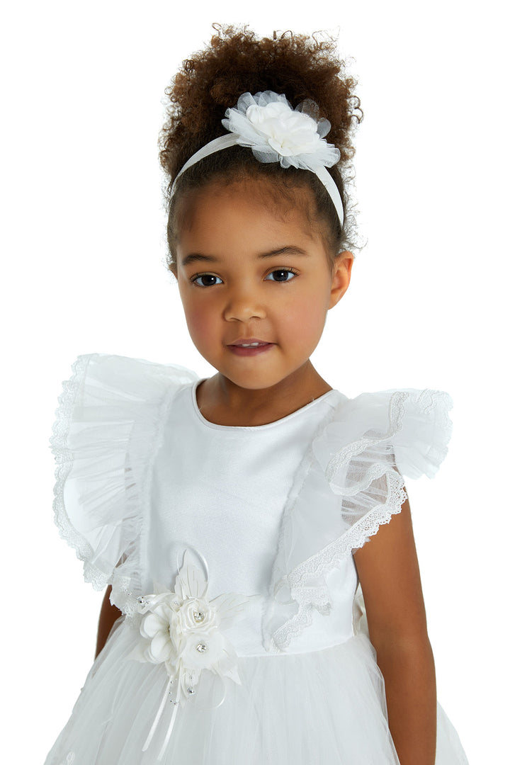 Olivia Toddler Lace Dress with Ruffle Sleeves Size 2T / Ivory