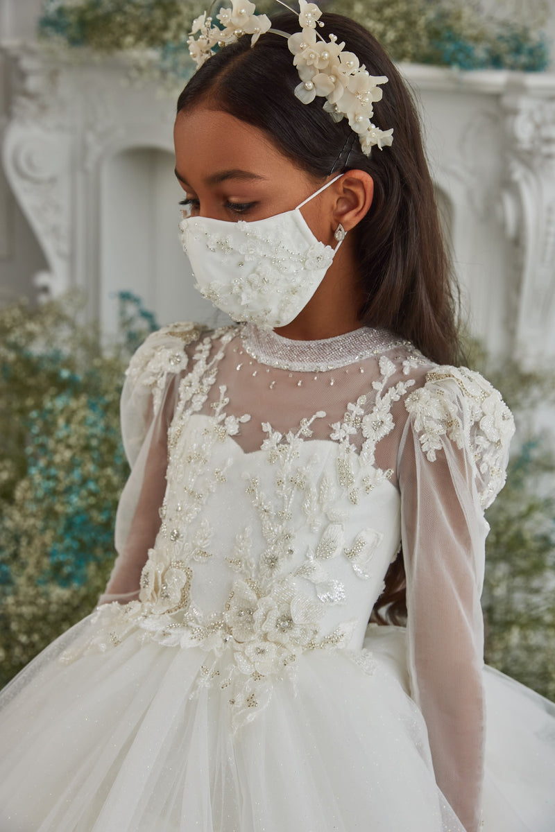 Victoria Chic Ruffled Junior Bridesmaid Gown with Sleeves by Mia Bambina Boutique Canada