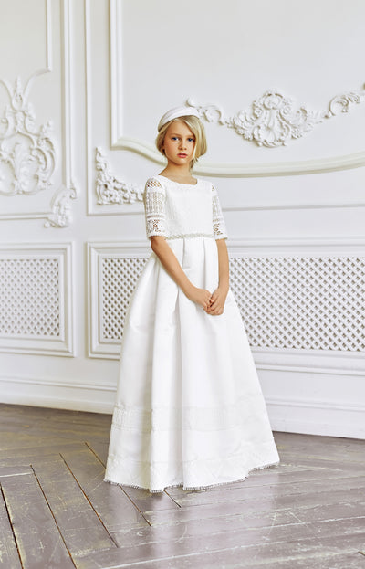 DELAWARE Simple Classic Lace Sleeve First Communion Dress