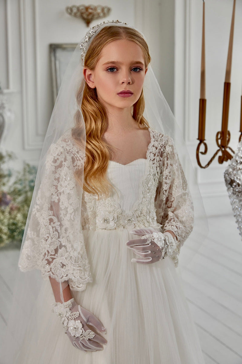 Long Sleeve First Communion Dress Size 7-8 / White Long Sleeve First Communion Dress Size 7-8 / White