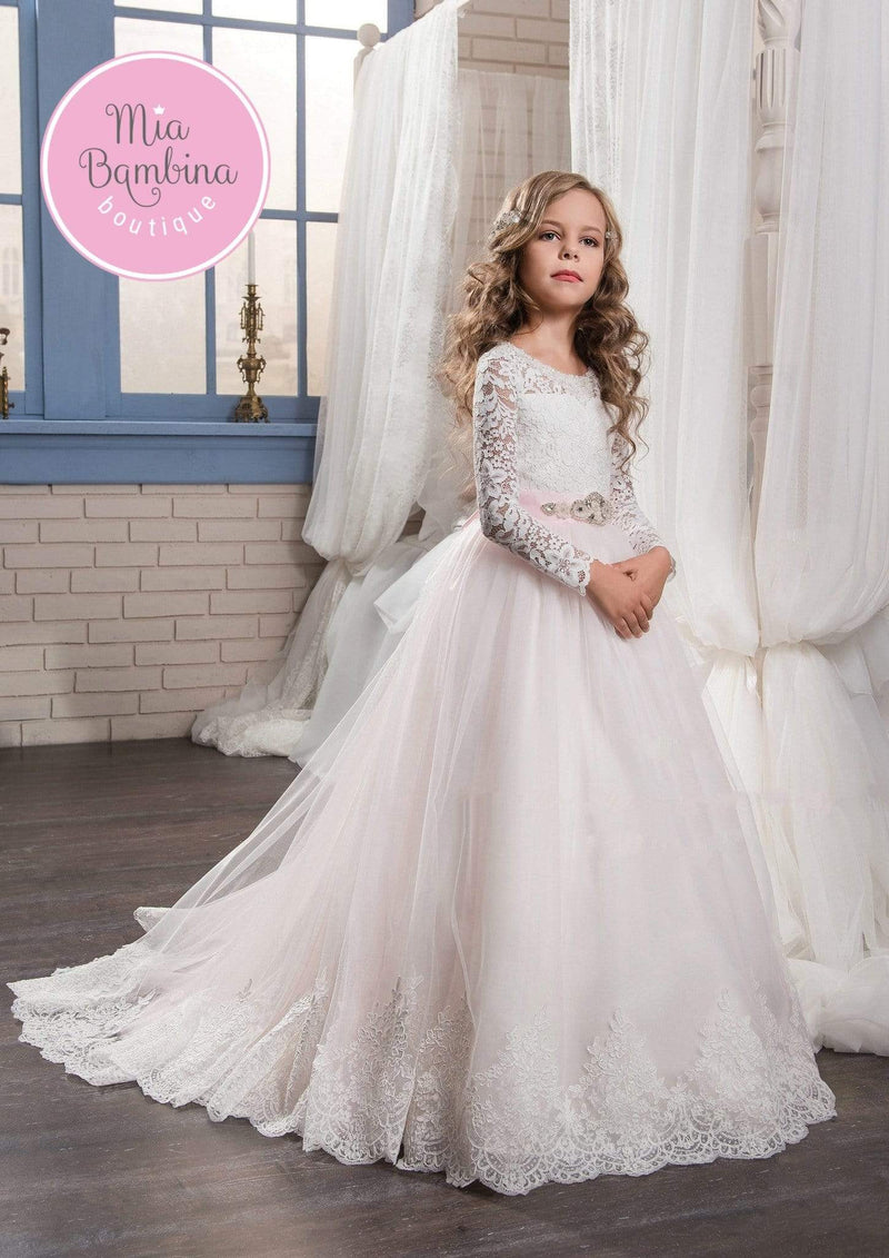 Long sleeve lace first communion best sale dresses