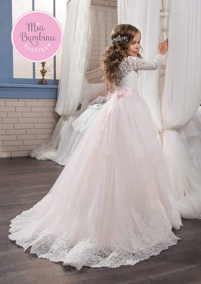 Minneapolis Long Lace gown with sleeves - Mia Bambina Boutique