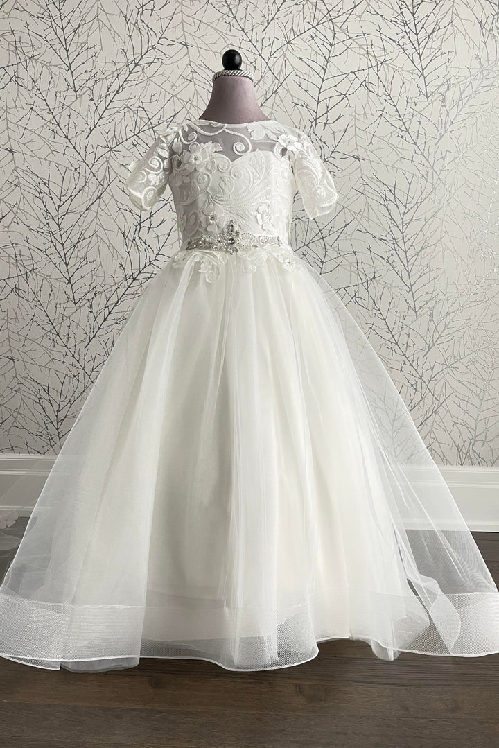 Rachel Tulle First Communion Dress with Sleeves in Size 7 8 9 10 14 Ivory Mia Bambina Boutique