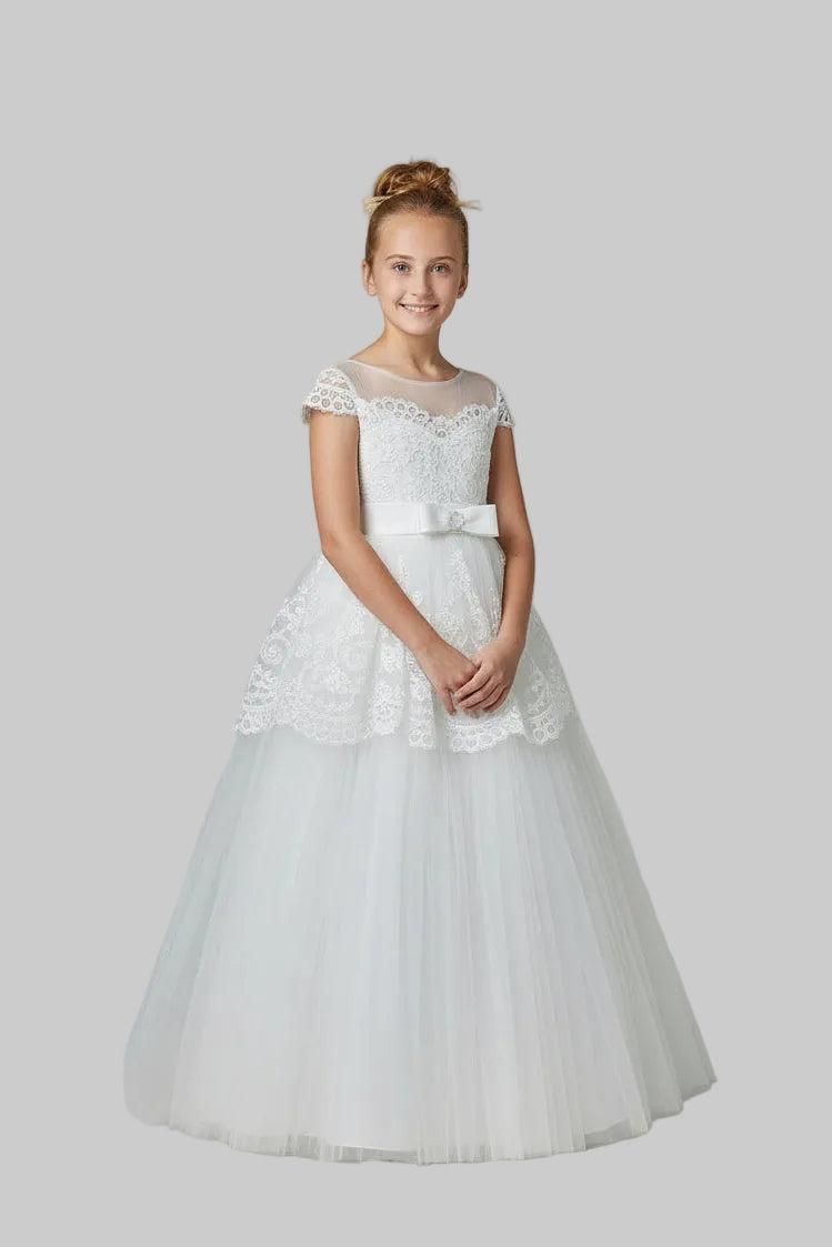 chinese dress ladies Joan Calabrese Beaded Lace Short Sleeve Communion Dress 120356 main image 0
