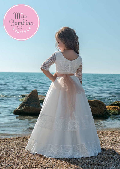 Wonderful First Communion Dress with Lace Sleeves - Mia Bambina Boutique
