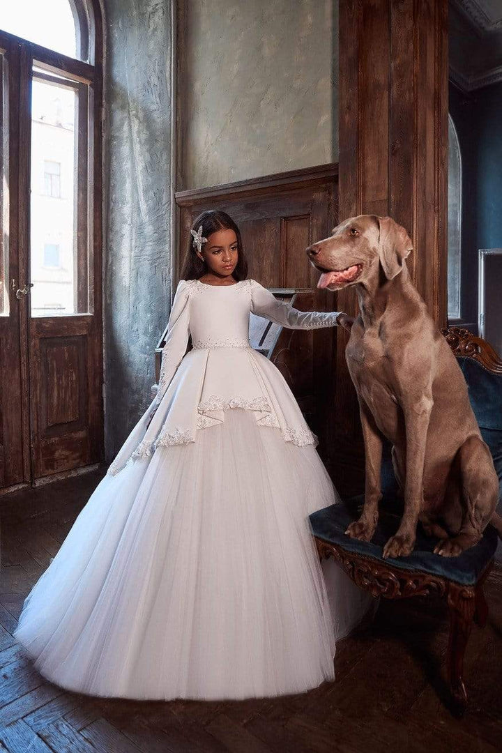 Zarina Communion Dress with Long Sleeves in silk Crepe
